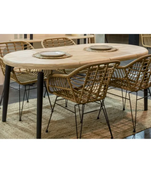 Mesa redonda extensible Moon acabado roble nordish/negro, 76cm(alto) 100/140/180cm(ancho) 100cm(largo)
