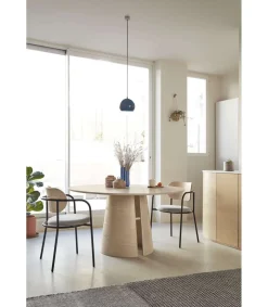 Mesa redonda para cocina o comedor modelo Cep acabado natural claro, 157cm(ancho) 75cm(alto) 157cm (largo)