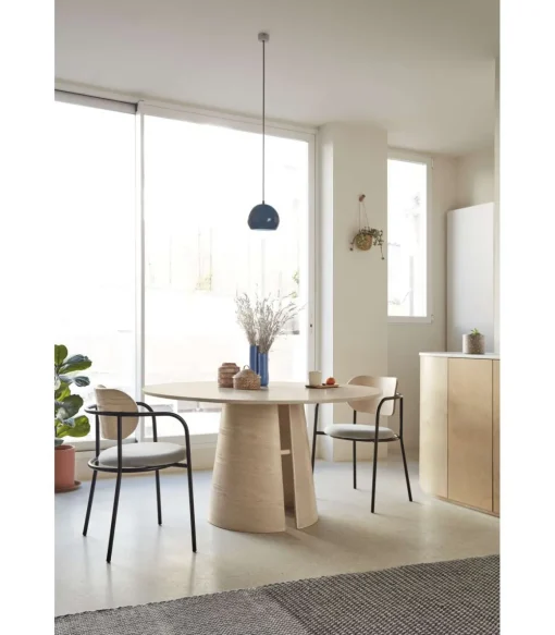 Mesa redonda para cocina o comedor modelo Cep acabado natural claro, 157cm(ancho) 75cm(alto) 157cm (largo)