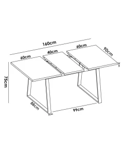Mesa salon extensible Rin 120-160 acabado Nordic, 75 cm(alto)120-160 cm(ancho)90 cm(largo)