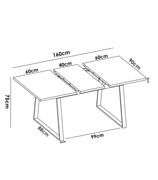 Mesa salon extensible Rin 120-160 acabado Nordic, 75 cm(alto)120-160 cm(ancho)90 cm(largo)