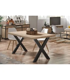 Mesa salon fija X-Loft-160 acabado roble nordish/negro, 76 cm(alto)160 cm(ancho)90 cm(largo)