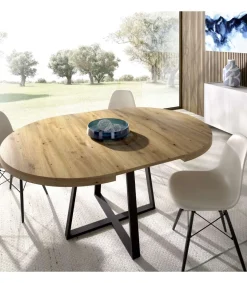 Mesa salon redonda extensible Rin acabado Nordic, 75 cm(alto)110-158 cm(ancho)110 cm(largo)