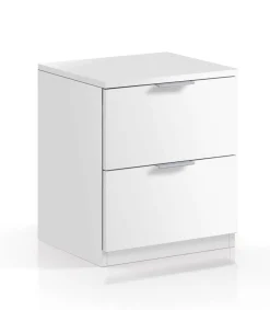Mesita de noche Hierro 2 cajones acabado roble o blanco 45 cm(alto)38 cm(ancho)34 cm(fondo)