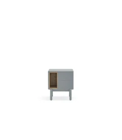 Mesita de noche para dormitorio modelo Corvo 1 hueco 2 cajones acabado gris perla, 35cm(ancho) 55cm(alto) 48cm (largo)