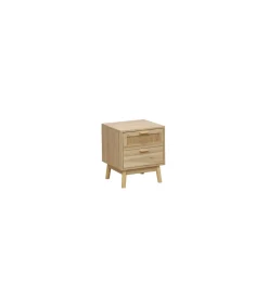 Mesita de noche para dormitorio Trend acabado pino/rattan, 48cm(alto) 40cm(ancho) 39cm(fondo).