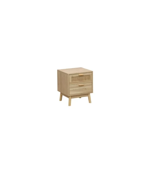 Mesita de noche para dormitorio Trend acabado pino/rattan, 48cm(alto) 40cm(ancho) 39cm(fondo).
