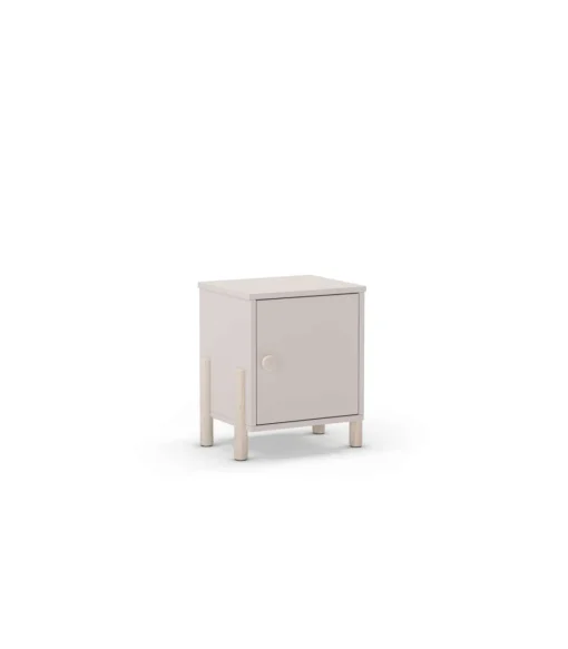 Mesita de noche para dormitorio Emma 1 puerta acabado crema/cera blanca, 39.4cm(ancho) 47cm(alto) 30cm (fondo)