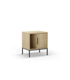 Mesita de noche para dormitorio Md-Leo 1 puerta, 1 hueco acabado roble/negro, 45cm(ancho) 50cm(alto) 35cm(fondo).