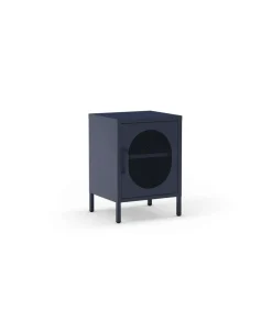 Mesita de noche para dormitorio Dora 1 puerta acabado en metal azul , 40cm(ancho) 60cm(alto) 35cm(fondo).