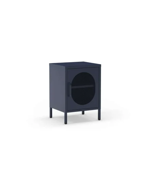 Mesita de noche para dormitorio Dora 1 puerta acabado en metal azul , 40cm(ancho) 60cm(alto) 35cm(fondo).