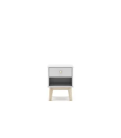 Mesita de noche para dormitorio Dylan 1 cajón acabado blanco/cera blanca, 40cm(ancho) 53.1cm(alto) 35cm (fondo)
