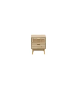 Mesita de noche para dormitorio Trend acabado pino/rattan, 48cm(alto) 40cm(ancho) 39cm(fondo).
