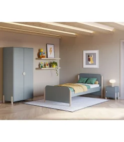 Mesita de noche para dormitorio Emma 1 puerta acabado verde kaki/cera blanca, 39.4cm(ancho) 47cm(alto) 30cm (fondo)