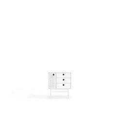 Mesita de noche para dormitorio modelo Punto 1 puerta 3 cajones acabado blanco, 35cm(ancho) 55cm(alto) 48cm(largo)