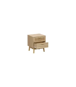 Mesita de noche para dormitorio Trend acabado pino/rattan, 48cm(alto) 40cm(ancho) 39cm(fondo).