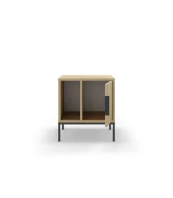 Mesita de noche para dormitorio Md-Leo 1 puerta, 1 hueco acabado roble/negro, 45cm(ancho) 50cm(alto) 35cm(fondo).