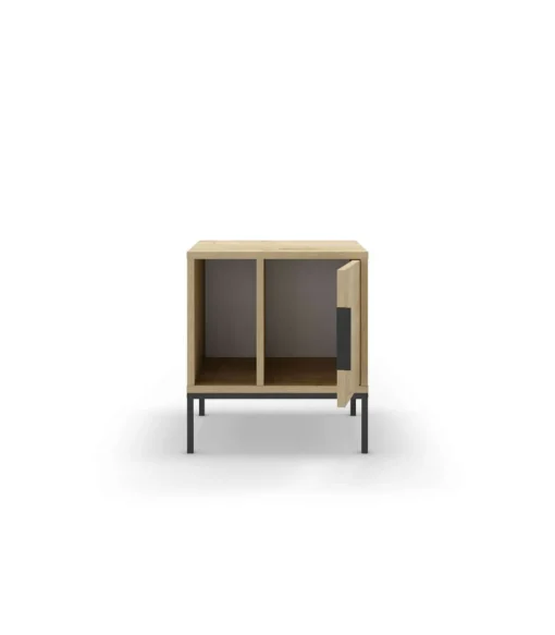 Mesita de noche para dormitorio Md-Leo 1 puerta, 1 hueco acabado roble/negro, 45cm(ancho) 50cm(alto) 35cm(fondo).