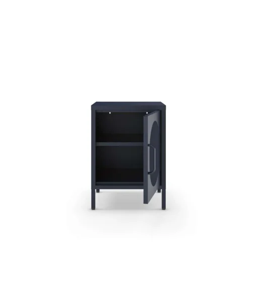 Mesita de noche para dormitorio Dora 1 puerta acabado en metal azul , 40cm(ancho) 60cm(alto) 35cm(fondo).