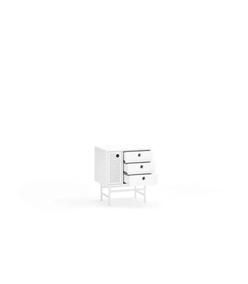 Mesita de noche para dormitorio modelo Punto 1 puerta 3 cajones acabado blanco, 35cm(ancho) 55cm(alto) 48cm(largo)