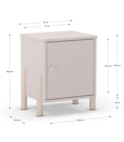 Mesita de noche para dormitorio Emma 1 puerta acabado crema/cera blanca, 39.4cm(ancho) 47cm(alto) 30cm (fondo)