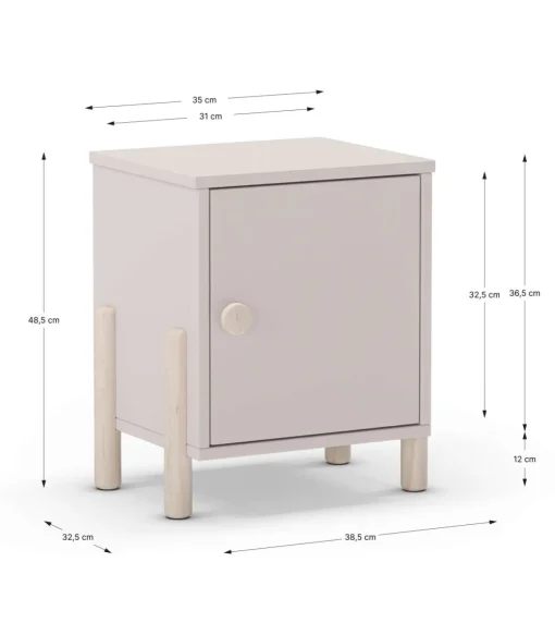 Mesita de noche para dormitorio Emma 1 puerta acabado crema/cera blanca, 39.4cm(ancho) 47cm(alto) 30cm (fondo)