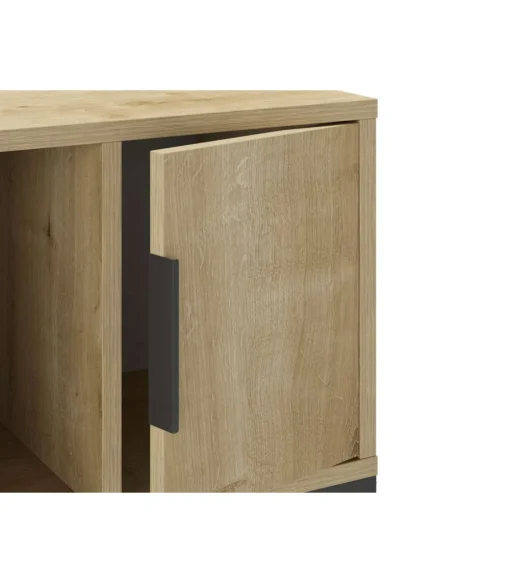 Mesita de noche para dormitorio Md-Leo 1 puerta, 1 hueco acabado roble/negro, 45cm(ancho) 50cm(alto) 35cm(fondo).