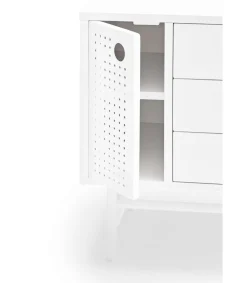 Mesita de noche para dormitorio modelo Punto 1 puerta 3 cajones acabado blanco, 35cm(ancho) 55cm(alto) 48cm(largo)