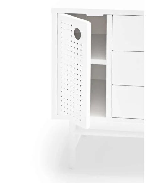 Mesita de noche para dormitorio modelo Punto 1 puerta 3 cajones acabado blanco, 35cm(ancho) 55cm(alto) 48cm(largo)