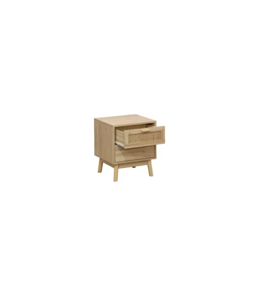Mesita de noche para dormitorio Trend acabado pino/rattan, 48cm(alto) 40cm(ancho) 39cm(fondo).