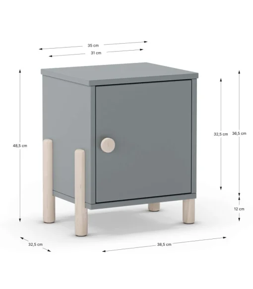Mesita de noche para dormitorio Emma 1 puerta acabado verde kaki/cera blanca, 39.4cm(ancho) 47cm(alto) 30cm (fondo)