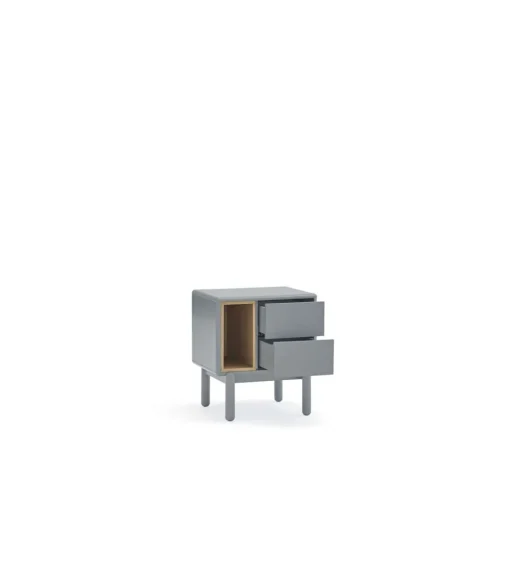 Mesita de noche para dormitorio modelo Corvo 1 hueco 2 cajones acabado gris perla, 35cm(ancho) 55cm(alto) 48cm (largo)
