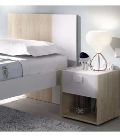 Mesita de noche Santisteban con 1 cajon en acabado natural/blanco 40 cm(alto)40 cm(ancho)33 cm(fondo)