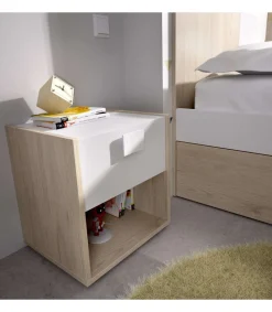 Mesita de noche Santisteban con 1 cajon en acabado natural/blanco 40 cm(alto)40 cm(ancho)33 cm(fondo)