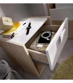 Mesita de noche Santisteban con 1 cajon en acabado natural/blanco 40 cm(alto)40 cm(ancho)33 cm(fondo)