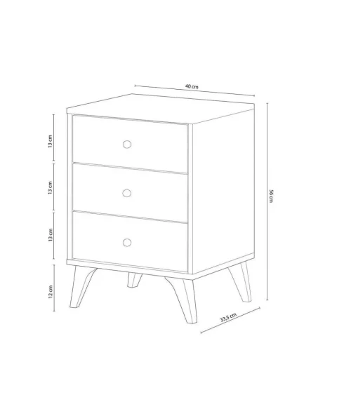 Mesita de noche tres cajones Liss 40 cm (ancho) x 56 cm (alto) x 33,5 cm (fondo)