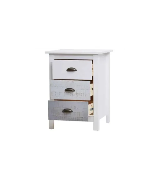 Mesita modelo Amor 3 cajones acabado blanco, 46 cm (Ancho) 35 cm (Fondo) 65 cm (Alto