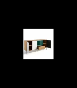 Mueble aparador 3 puertas 2 cajones modelo ZAIDA acabado roble-blanco-gris-verde, 85cm (alto) x 184cm (ancho) x 44cm (prof.)