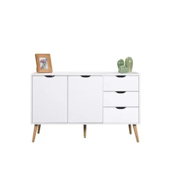 Mueble aparador Md-Tiano 2 puertas, 3 cajones acabado blanco, 120cm(ancho) 75cm(altura) 39cm(fondo)