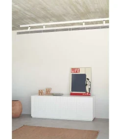 Mueble aparador modelo Doric 4 puertas 4 cajones interiores acabado blanco, 46cm(ancho) 70cm(alto) 200cm (largo)