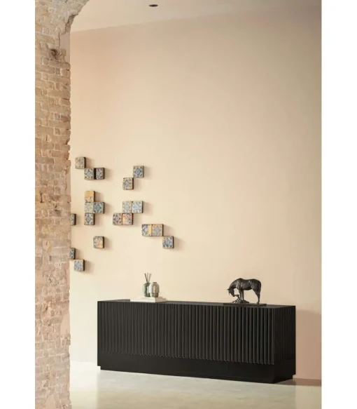 Mueble aparador modelo Doric 4 puertas 4 cajones interiores acabado negro, 46cm(ancho) 70cm(alto) 200cm (largo)