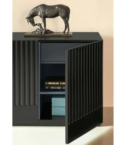 Mueble aparador modelo Doric 4 puertas 4 cajones interiores acabado negro, 46cm(ancho) 70cm(alto) 200cm (largo)