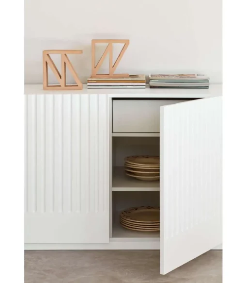 Mueble aparador modelo Doric 4 puertas 4 cajones interiores acabado blanco, 46cm(ancho) 70cm(alto) 200cm (largo)