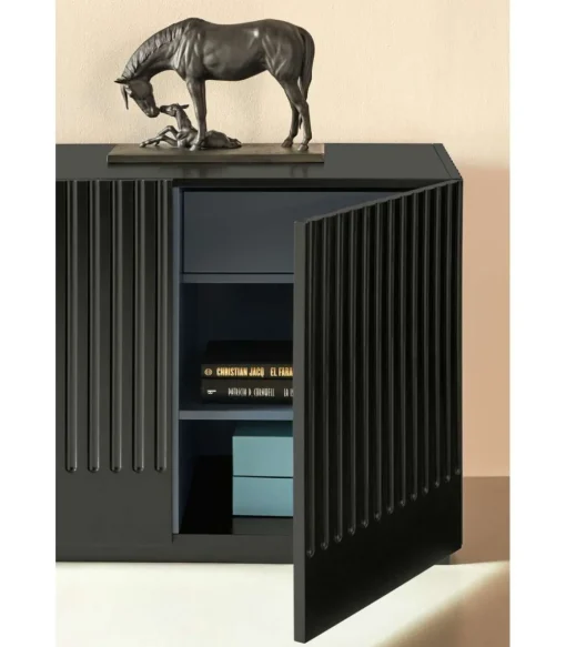 Mueble aparador modelo Doric 4 puertas 4 cajones interiores acabado negro, 46cm(ancho) 70cm(alto) 200cm (largo)