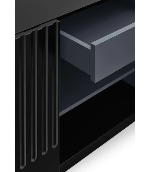 Mueble aparador modelo Doric 4 puertas 4 cajones interiores acabado negro, 46cm(ancho) 70cm(alto) 200cm (largo)