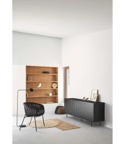 Mueble aparador modelo Sierra 4 puertas 3 cajones interiores acabado negro, 47cm(ancho) 80cm(alto) 211cm (largo)