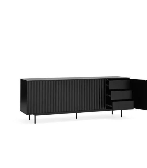 Mueble aparador modelo Sierra 4 puertas 3 cajones interiores acabado negro, 47cm(ancho) 80cm(alto) 211cm (largo)