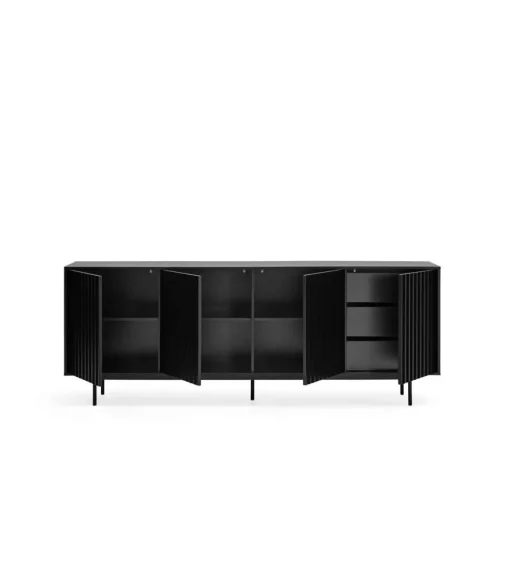 Mueble aparador modelo Sierra 4 puertas 3 cajones interiores acabado negro, 47cm(ancho) 80cm(alto) 211cm (largo)