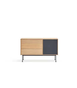 Mueble aparador modelo Yoko 1 puerta 3 cajones acabado roble/antracita, 45cm(ancho) 80cm(alto) 128cm (largo)