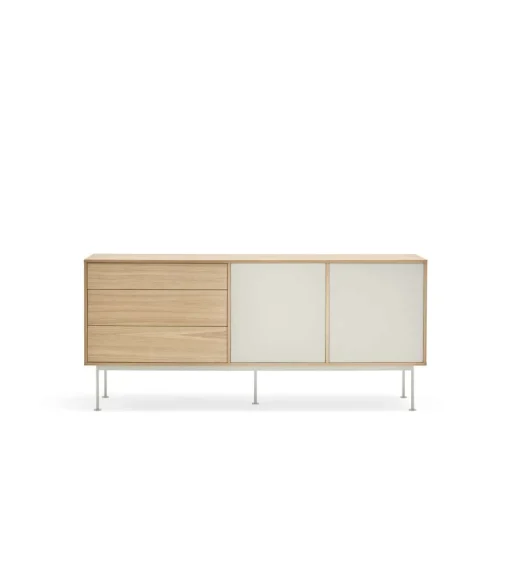 Mueble aparador modelo Yoko 2 puertas 3 cajones acabado roble/crema, 45cm(ancho) 80cm(alto) 180cm (largo)